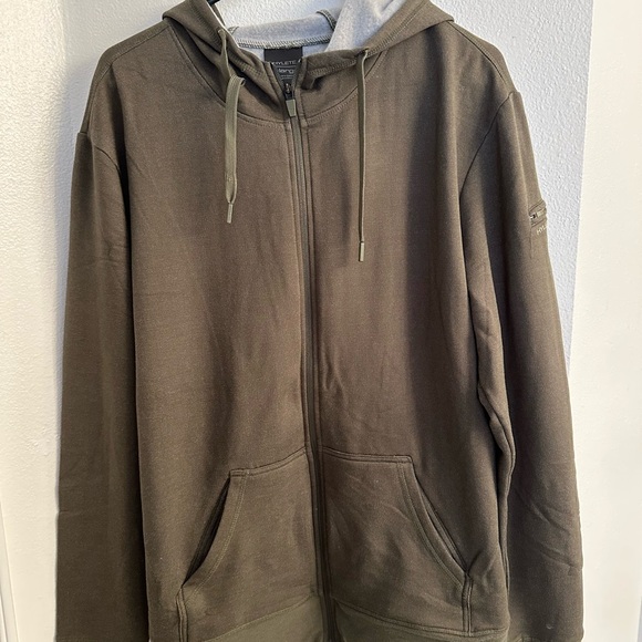 Men's Olive Green Zip-Up Hoodie - Picture 1 of 3